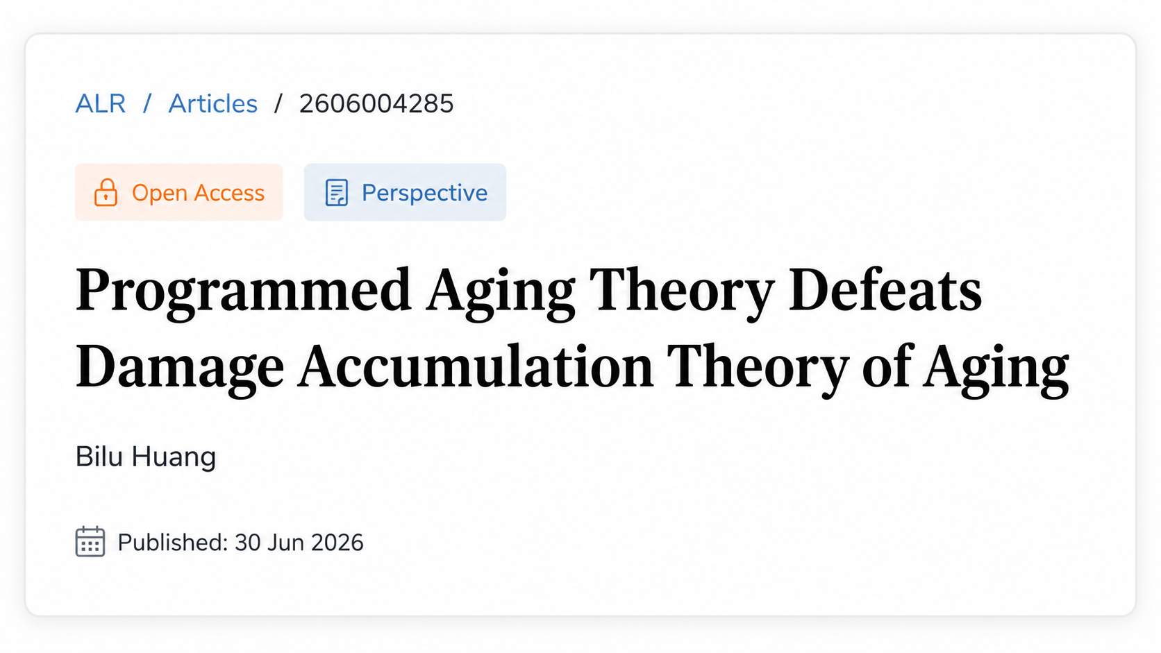 Ageing and Longevity Research article by Bilu Huang